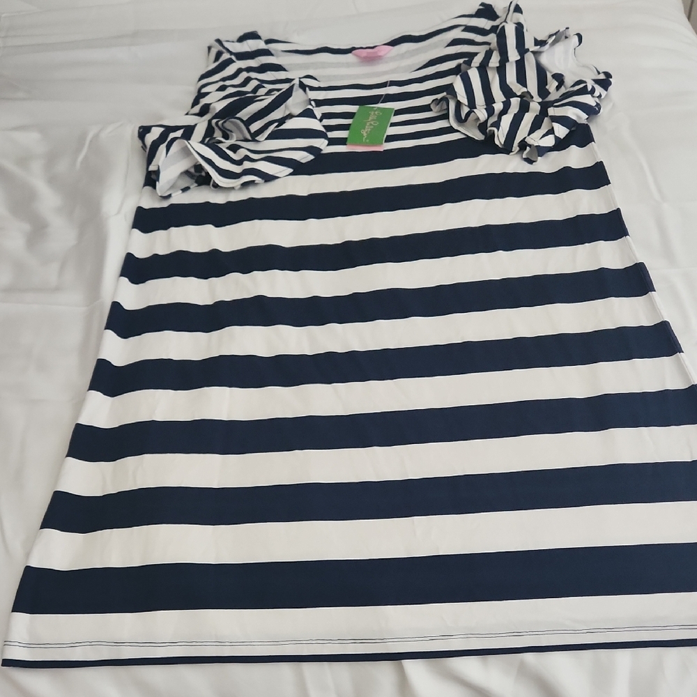 NWT XL Lilly Pulitzer Navy and White Striped Lula Dress